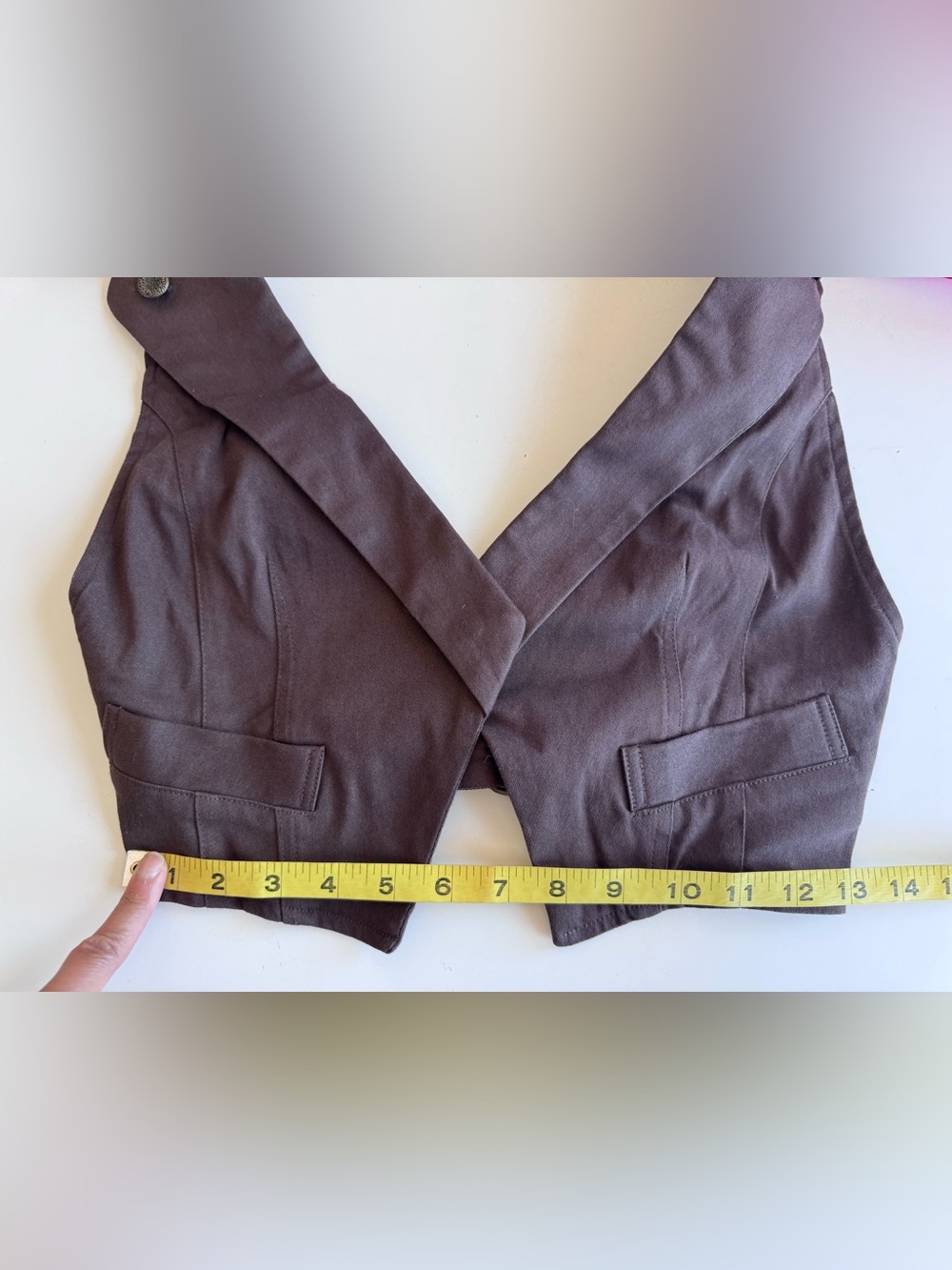 vintage Y2K charlotte russe Brown halter Top neck vest jacket one snap button - Picture 8 of 10
